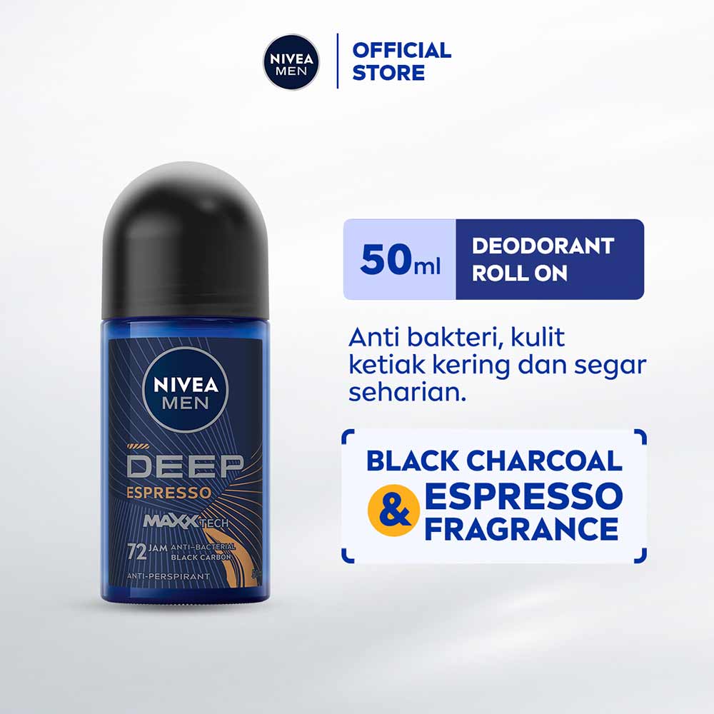 Nivea Deo Roll On Men Deep Espresso 50mL - Kulit Ketiak Kering, Wangi & Segar Seharian
